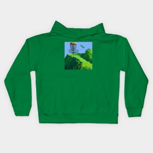 Disc Golf on a Lush Mountain Side Kids Hoodie